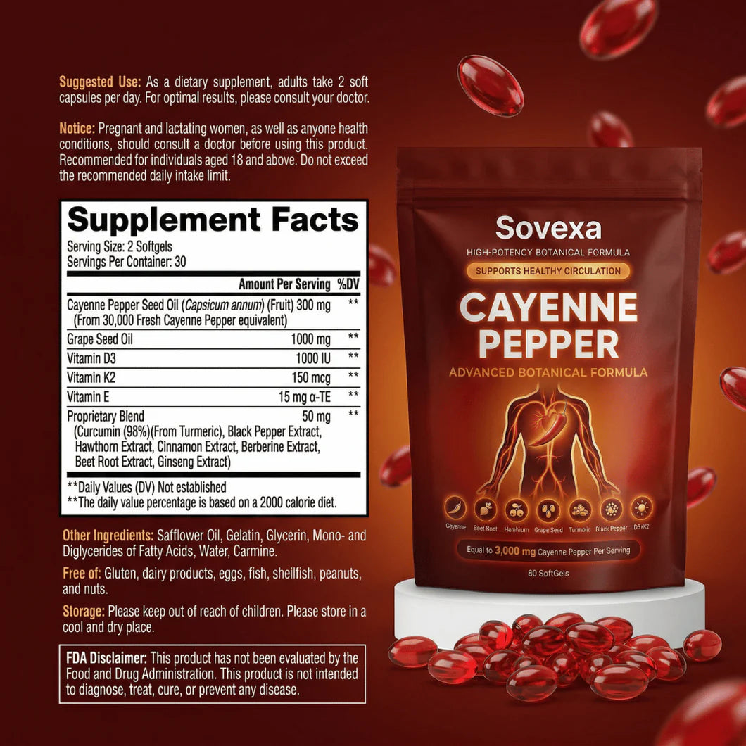 Sovexa Capsaicina Activa® en Softgels - Reactiva tu Circulación Natural