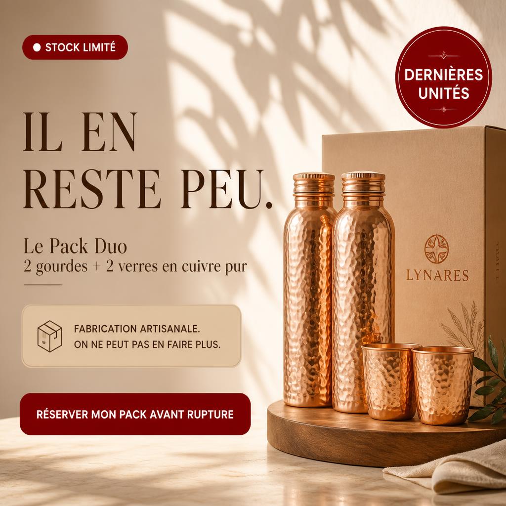 Gourde en Cuivre – LYNARES™ | L’Eau Purifiée Naturellement, Sans Plastique 🩷